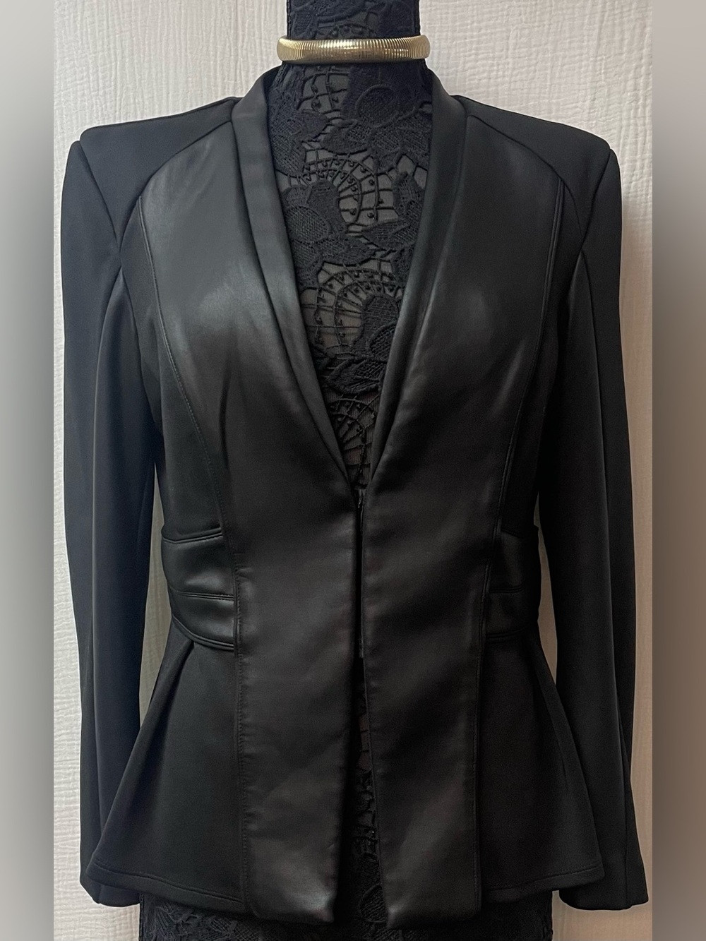 Bisou Bisou Black Faux Leather Trim Blazer